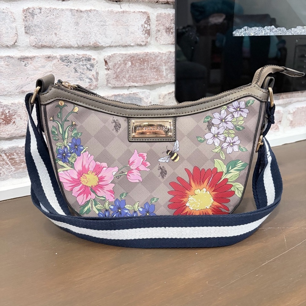U.S. Polo Assn Floral Shoulder Bag Garden Core Cottagecore Bee Print